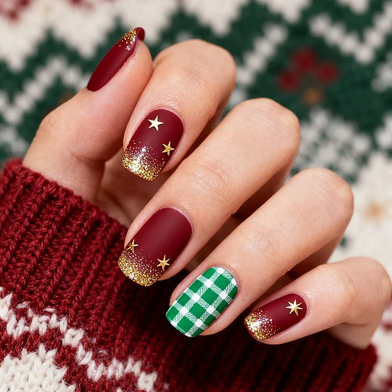 Festliches Kunstnagelset mit Glitzer- und Weihnachtsmotiven Brehn