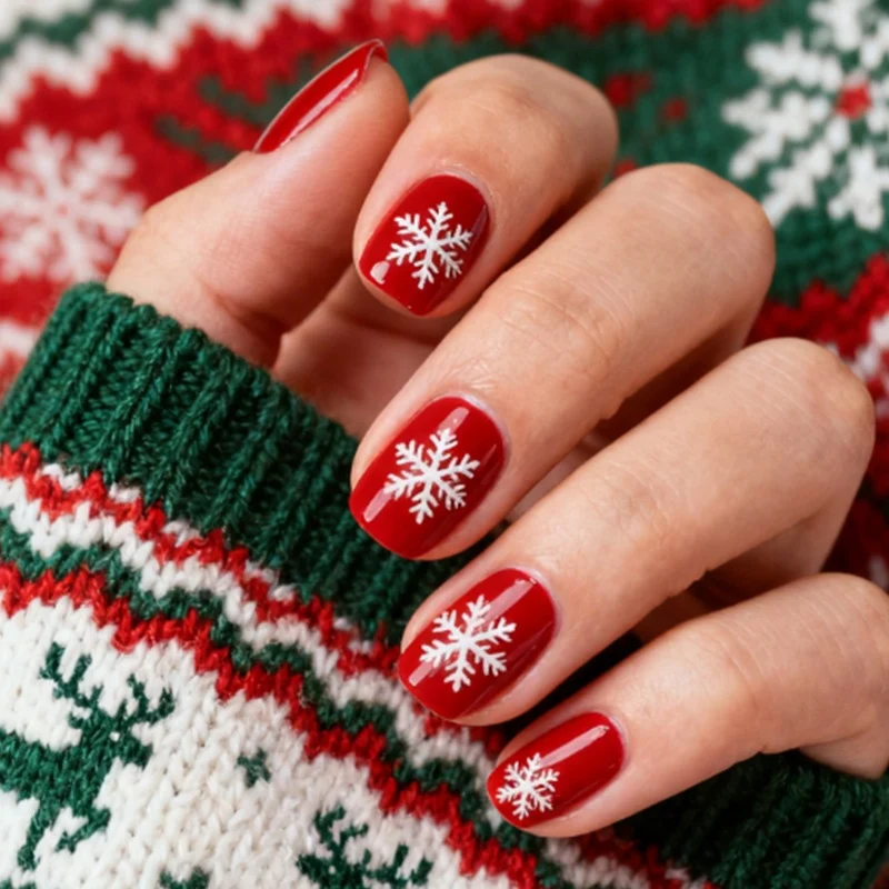 Festliche Kunstnägel mit winterlichen Schneeflockenmustern Brehn