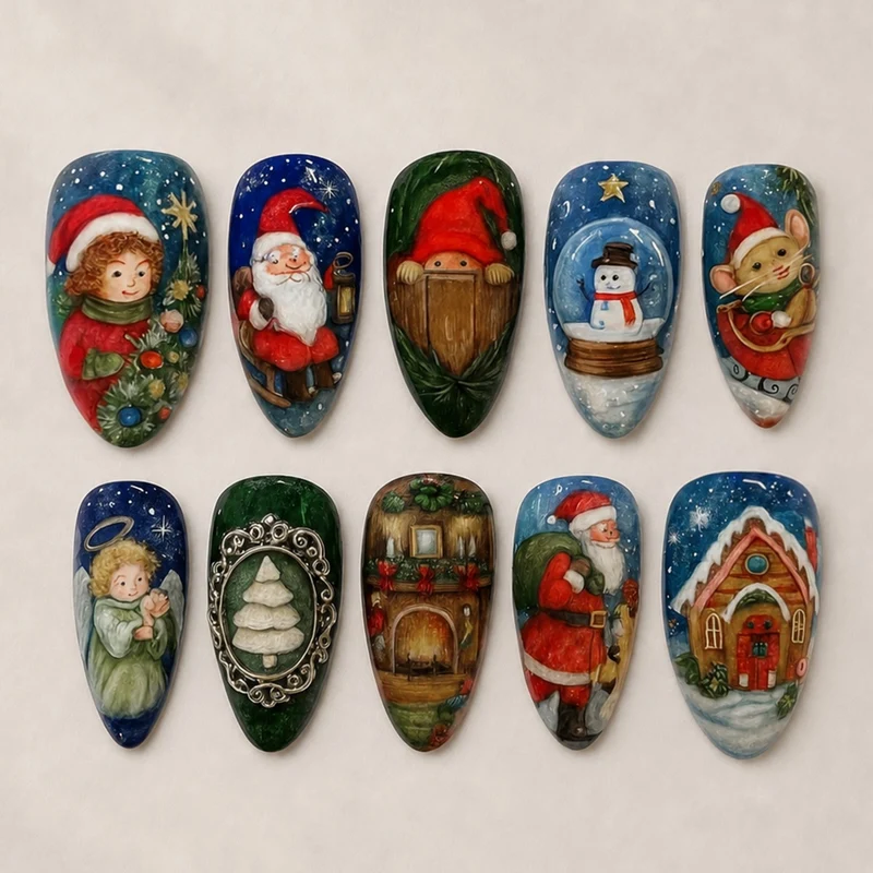Festliche Kunstnägel mit Weihnachtsmotiven Brehn