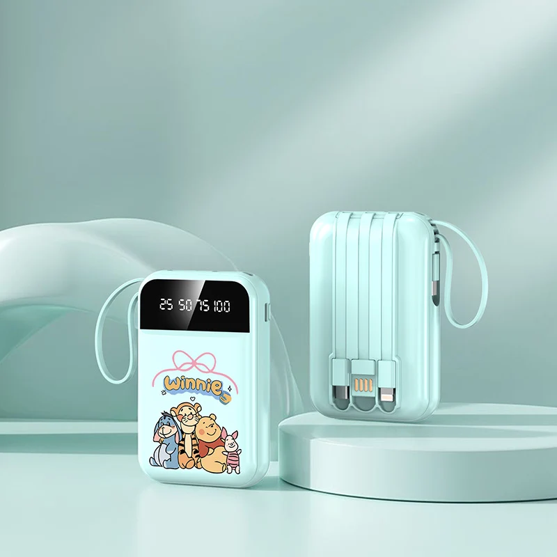 Tragbare Powerbank mit LED-Anzeige und integriertem Kabel von Skanto