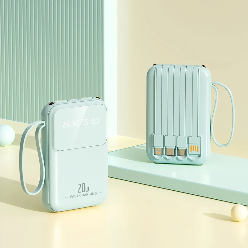 Tragbare Powerbank mit integrierten Ladekabeln und intelligenter Ladezustandsanzeige Skanto