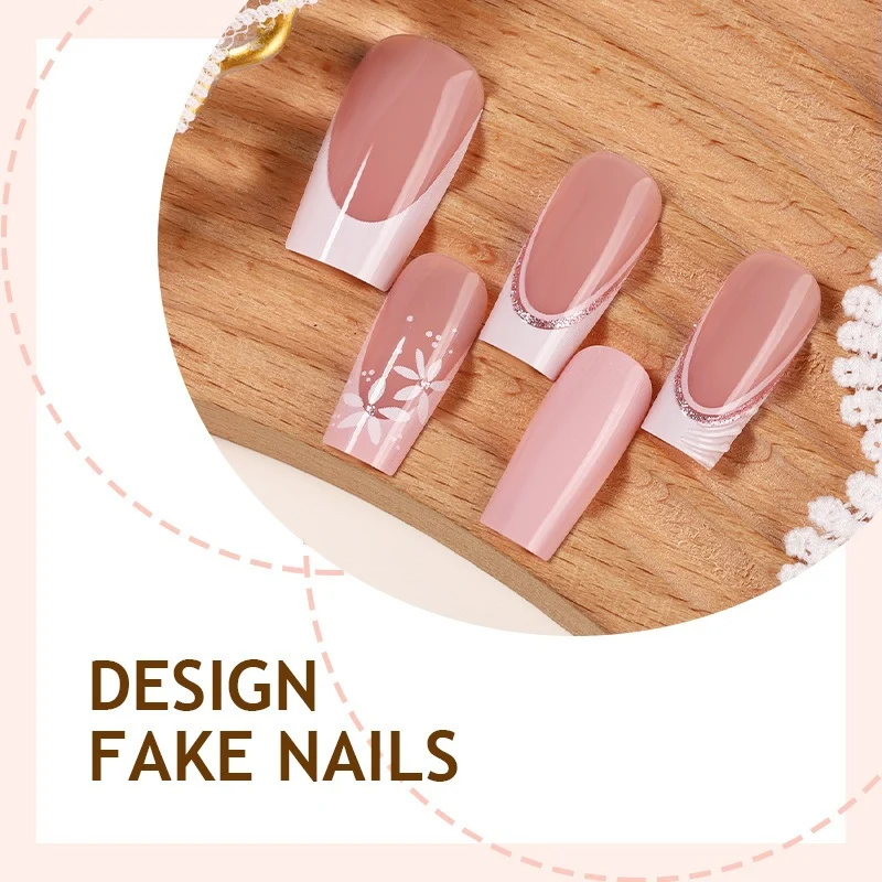 Elegantes Kunstnagelset mit zarten Blumen-Design und Hochglanz-Finish Brehn