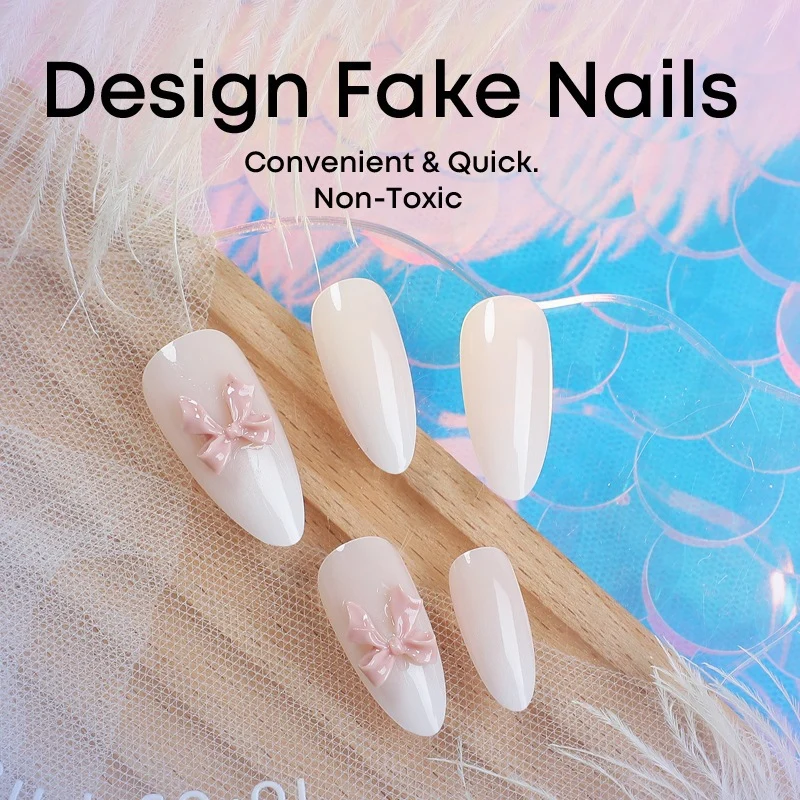 Elegantes Kunstnagelset mit luxuriösem Ombre-Effekt und zarten Schleifenakzenten Brehn