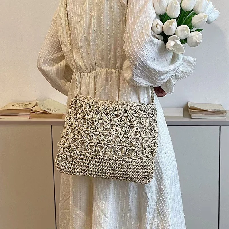 Makramee-Umhängetasche mit Blumenmuster Skanto