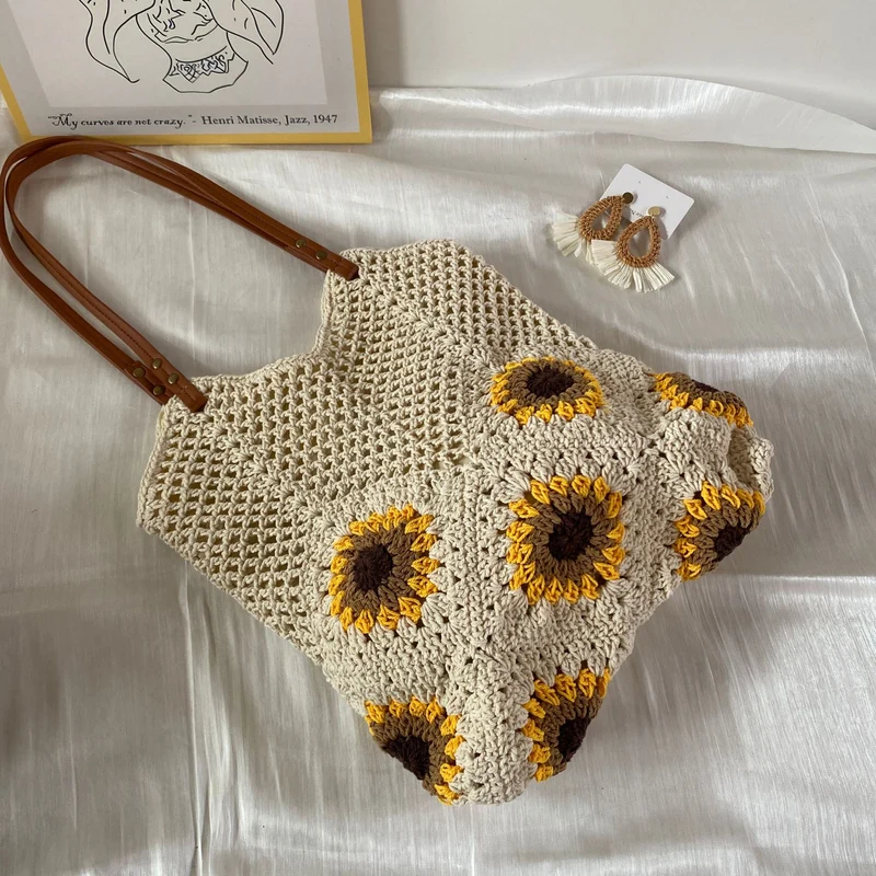 Handgeknüpfte Umhängetasche mit Sonnenblumenmuster Skanto