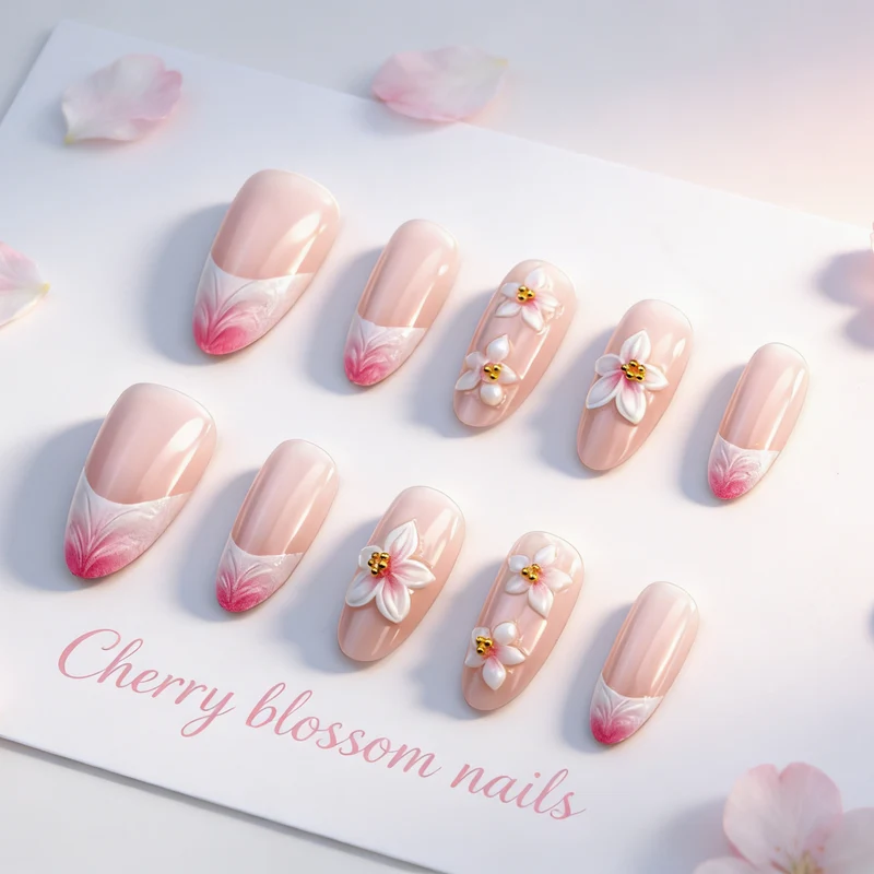 Premium Kirschblüten Press-On Nail Art Set