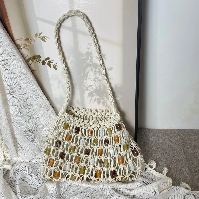 Handgeknüpfte Netztasche mit Zierperlen Skanto