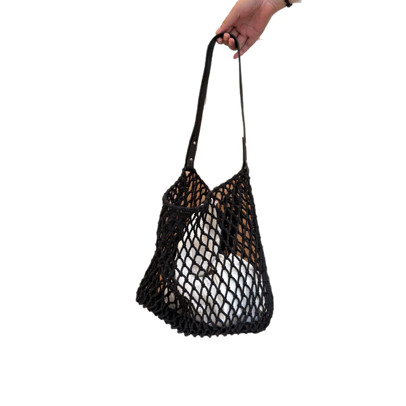 Elegante Netztasche mit Ledergriff Skanto