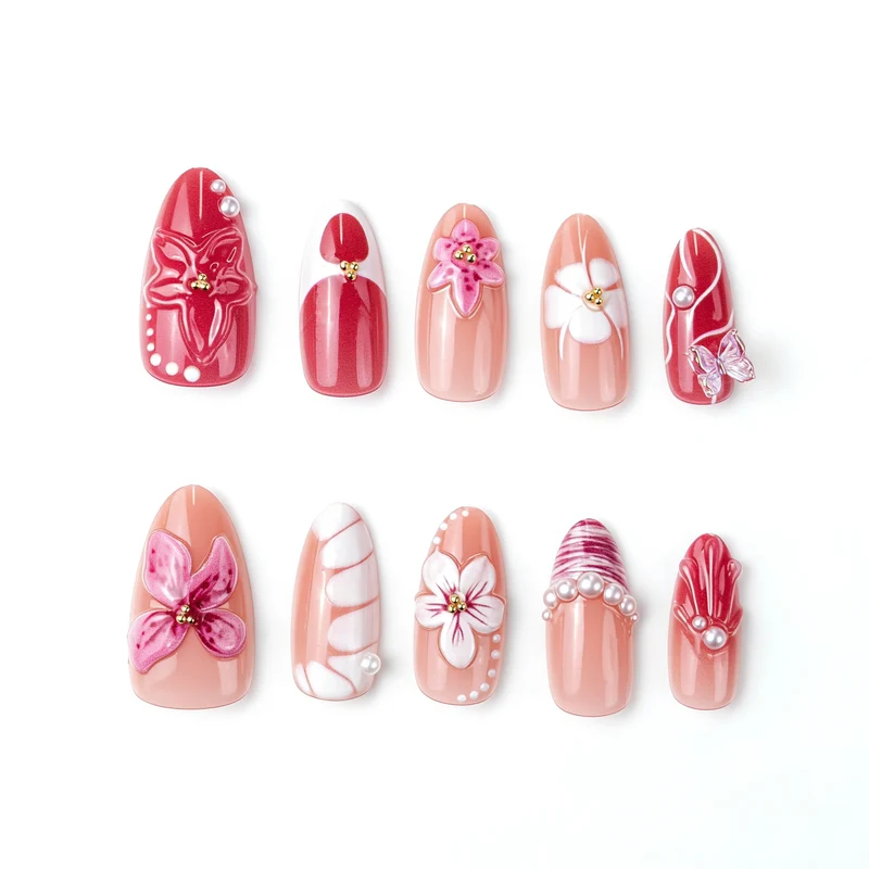Handgemachtes Floral Press-On Nagelkunstset