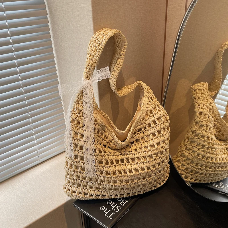 Handgemachte Strandtasche mit Spitze Skanto