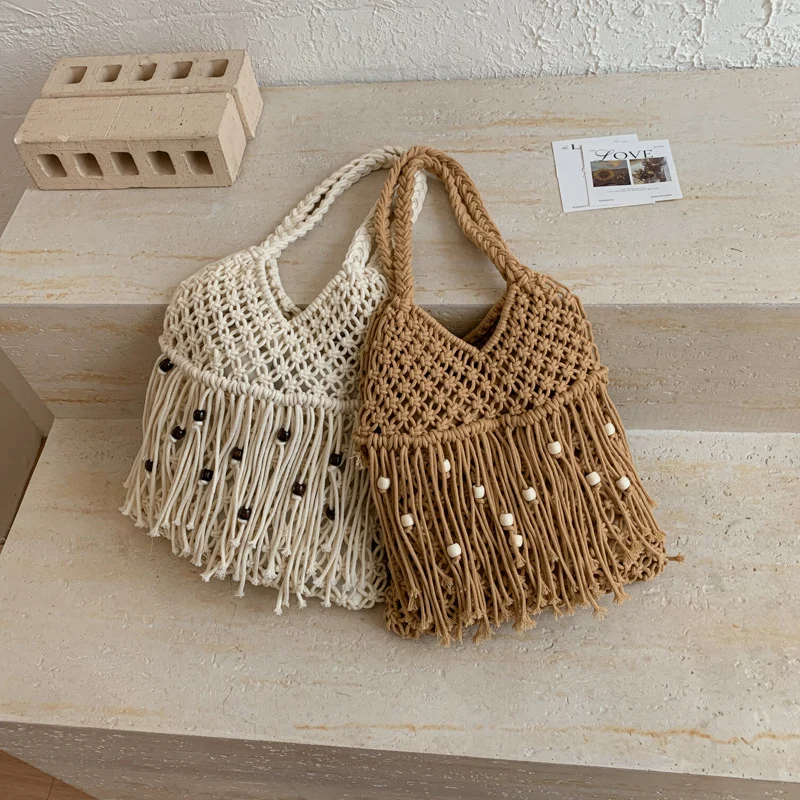 Handgemachte Makramee-Tasche mit Quasten Skanto
