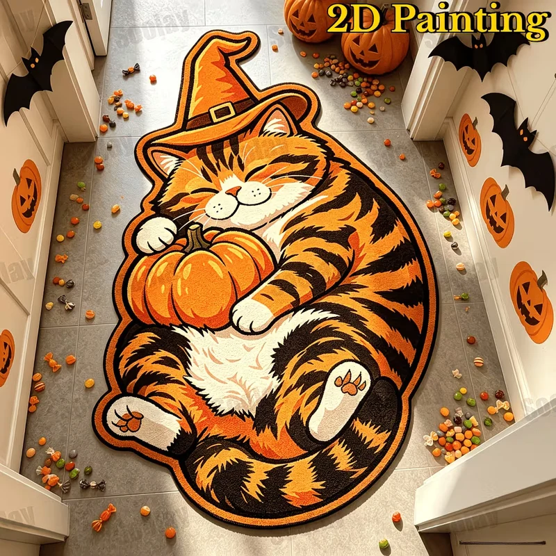 Halloween-Katzen-Themen-Plüsch-Teppich
