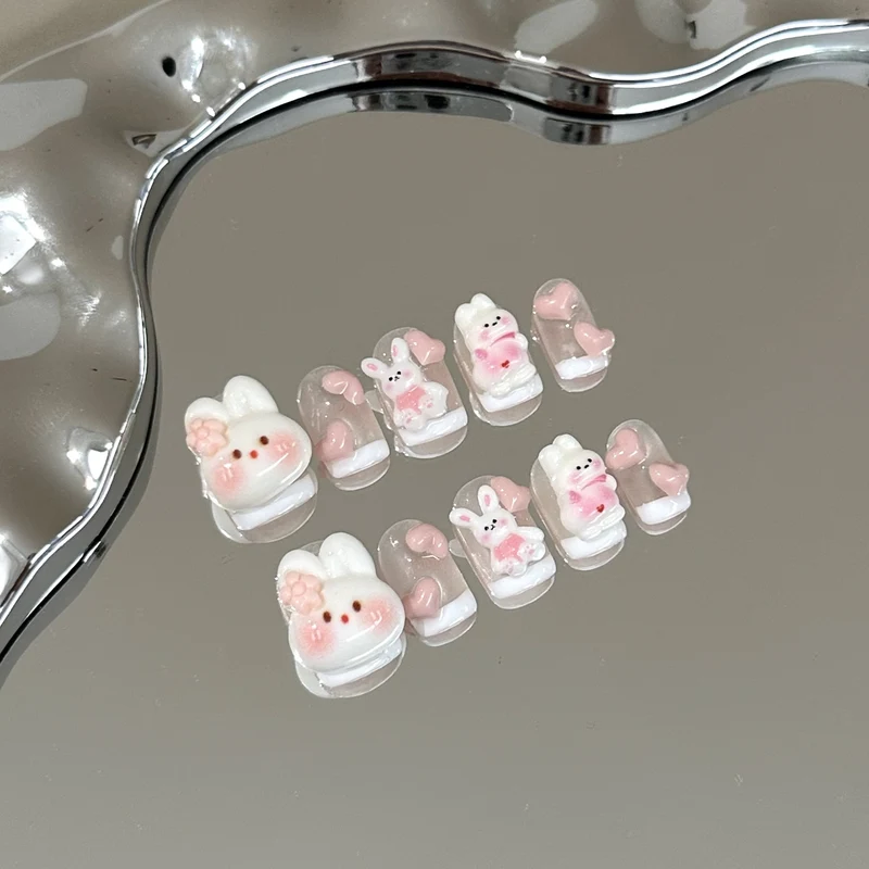 Verspieltes Bunny-Themen Press-On Nagelkunst Set