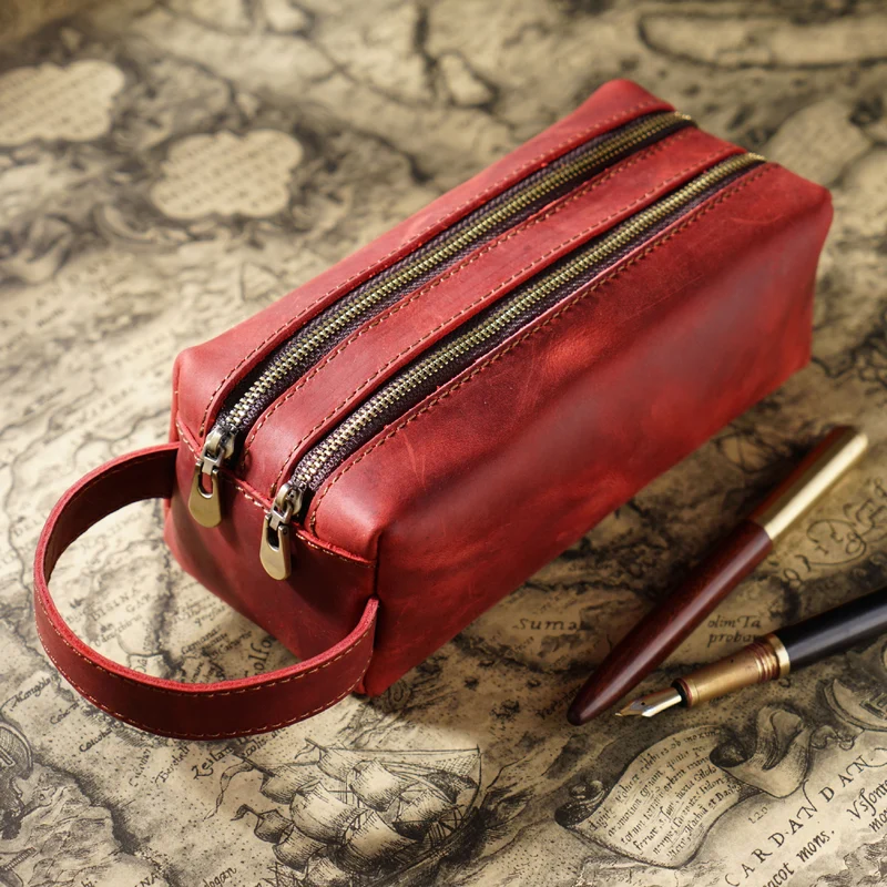 Doppelt-Zipper Leder Stiftetui