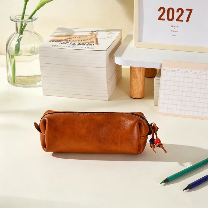 Premium Leder Zylinder Bleistiftetui