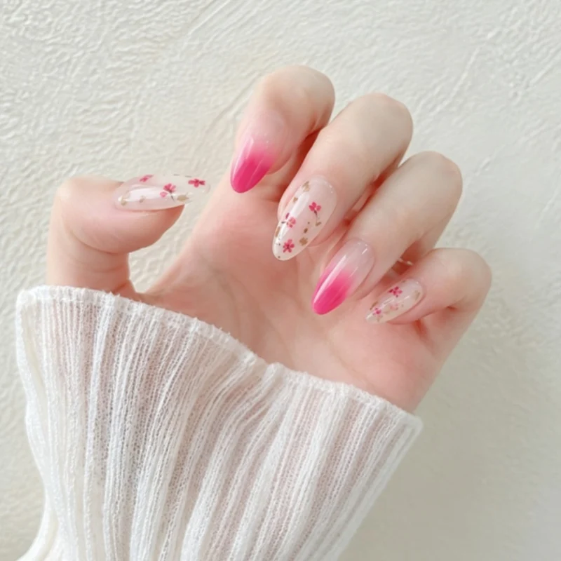 Blumige Ombre Druck-Nagel-Set