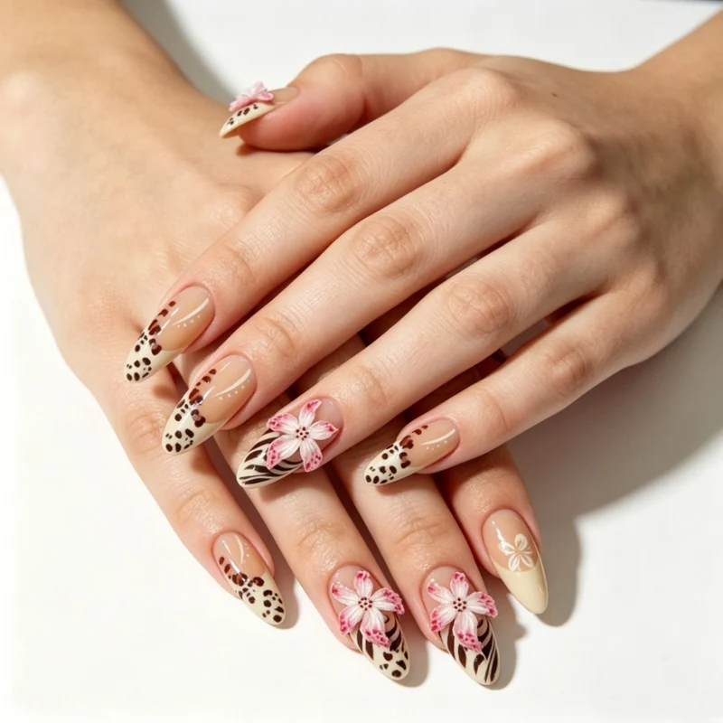 Floral Design Stiletto Press-On Nägel