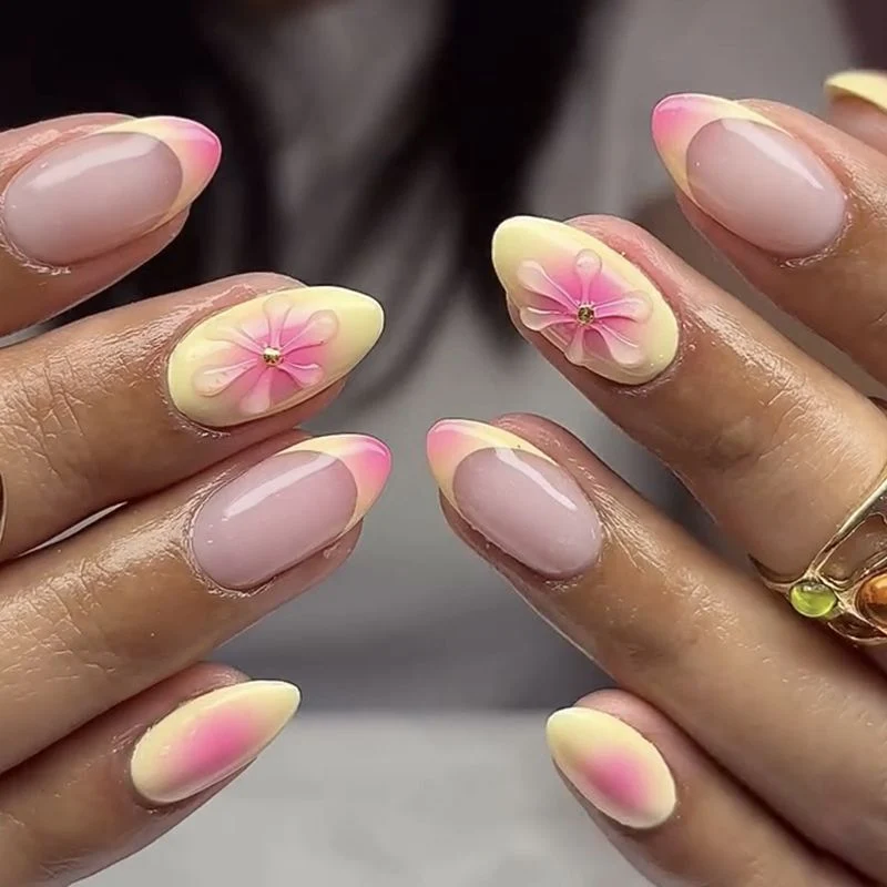 Floral Design Stiletto Press-On Nagel Set