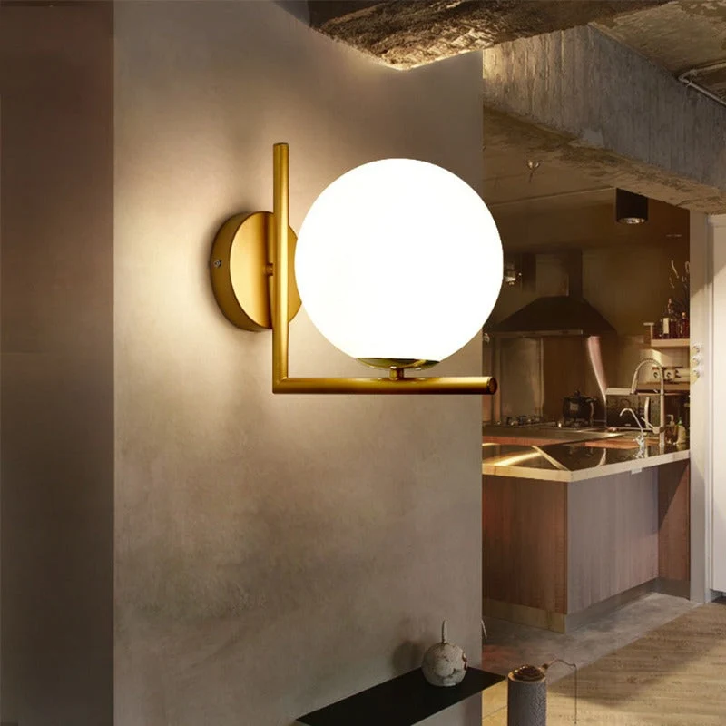 Moderne runde Glas-Kugel-Wandleuchte – Elegante Wandhalterung für Schlaf- & Wohnzimmer | Skanto