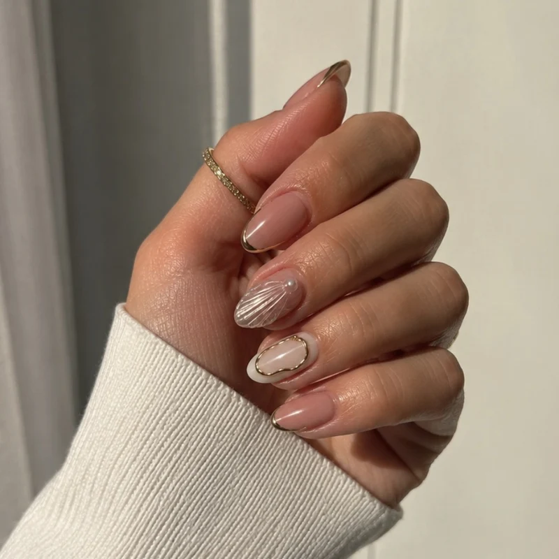 Elegantes Shell Dekorativer Press-On Nagelkunst Set