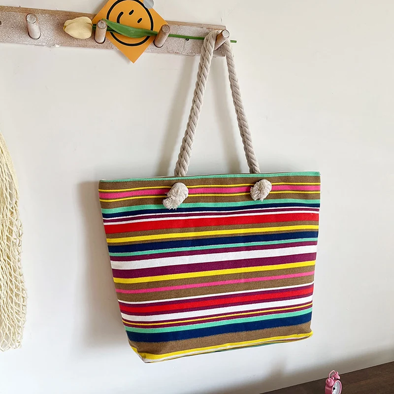 Gestreifter Canvas Strandtasche