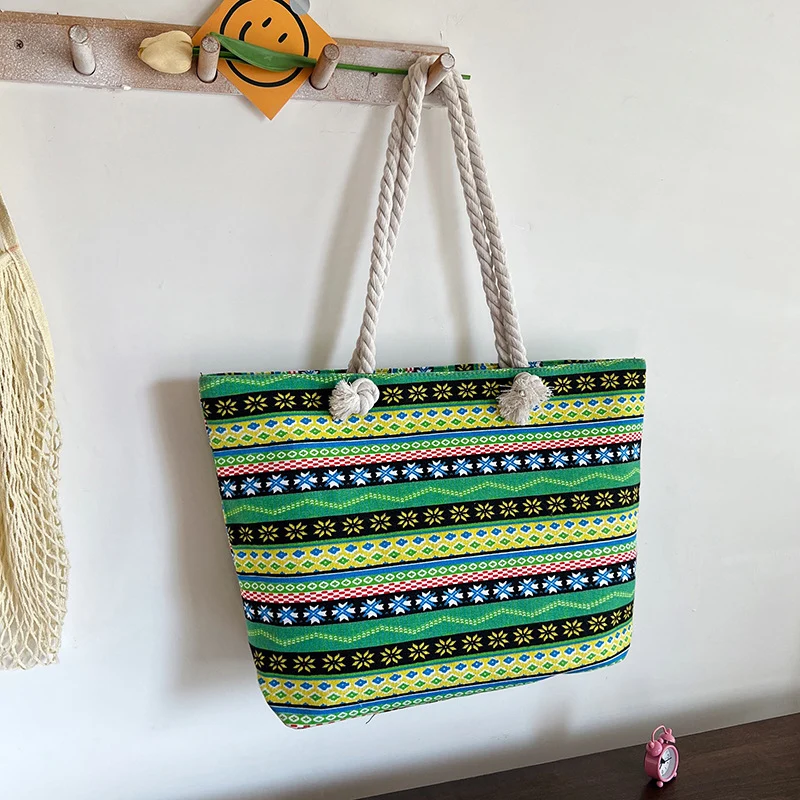 Gestreifter Canvas Strandtasche