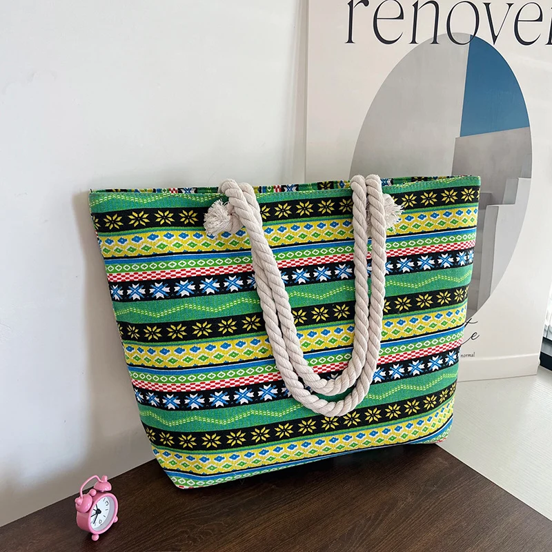 Gestreifter Canvas Strandtasche