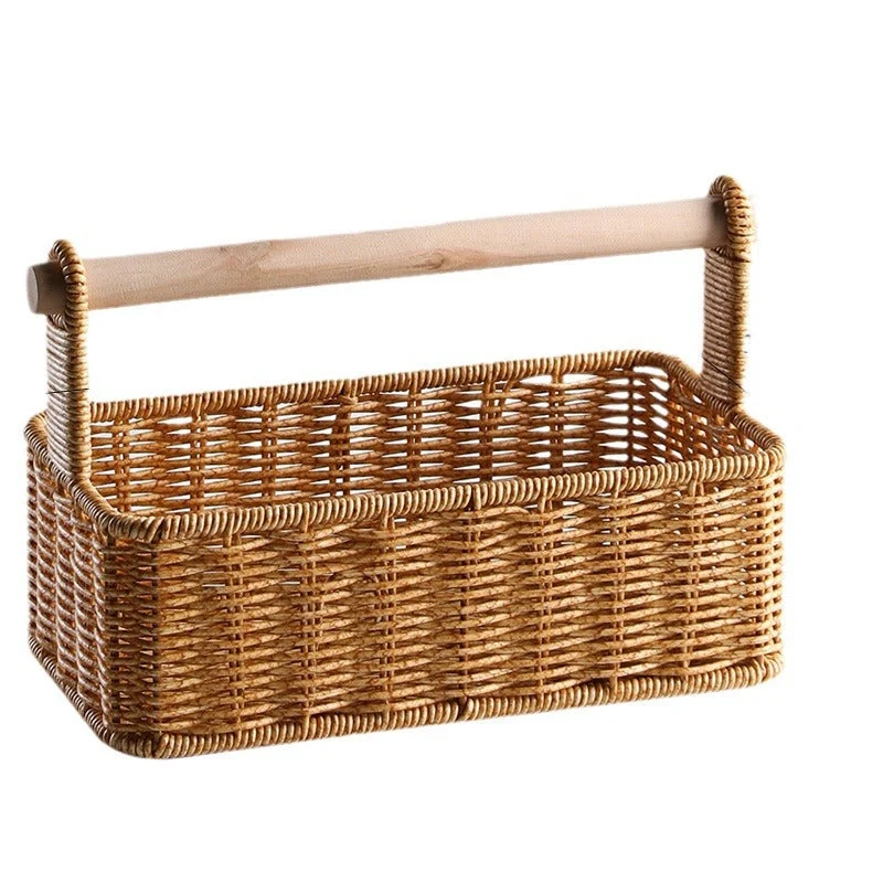 Handgefertigter Aufbewahrungskorb aus Geflecht mit Holzgriff Skanto