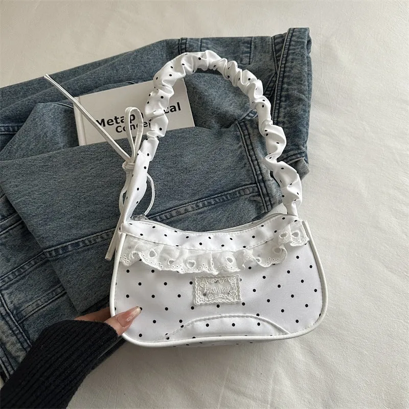 Polka-Dot-Rüschenschulter-Handtasche