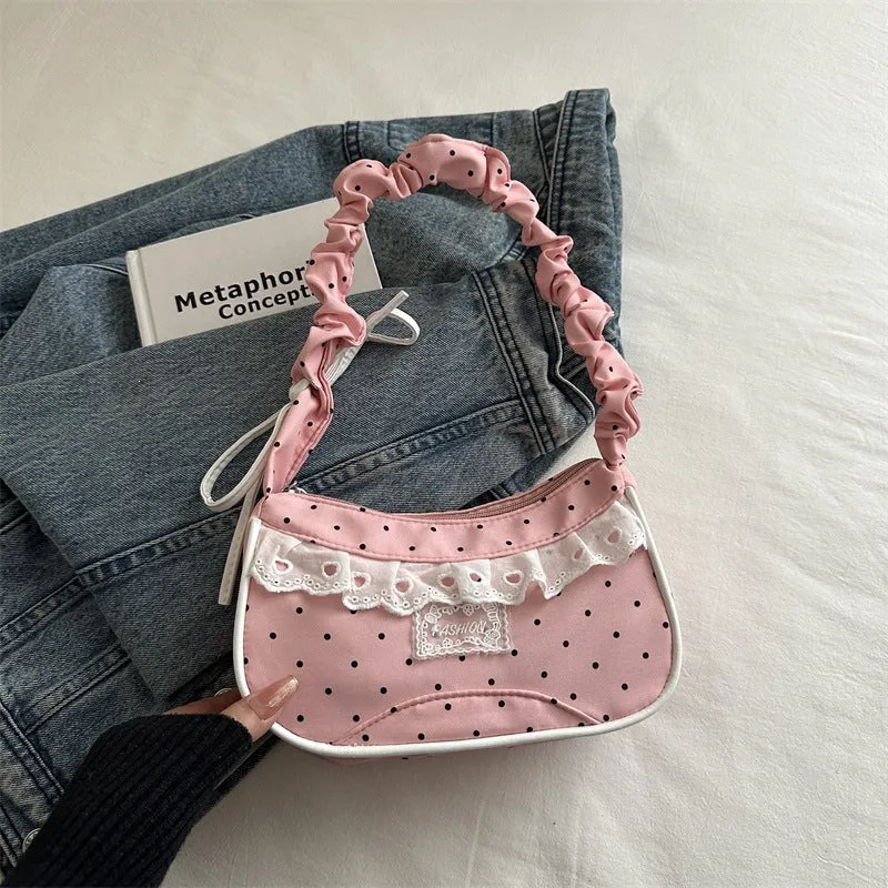 Polka-Dot-Rüschenschulter-Handtasche