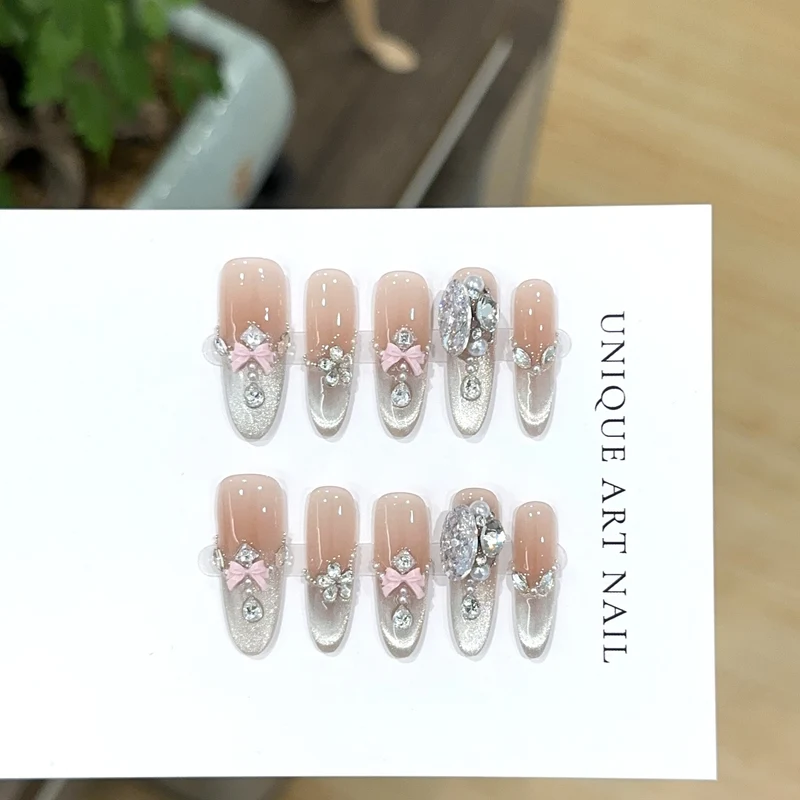 Glamouröse mit Strass und Schleife dekorierte Press-On Nagelset