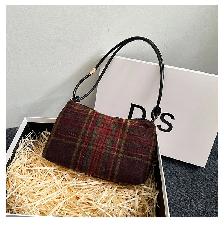 Kariertes Wollmischung Handtasche