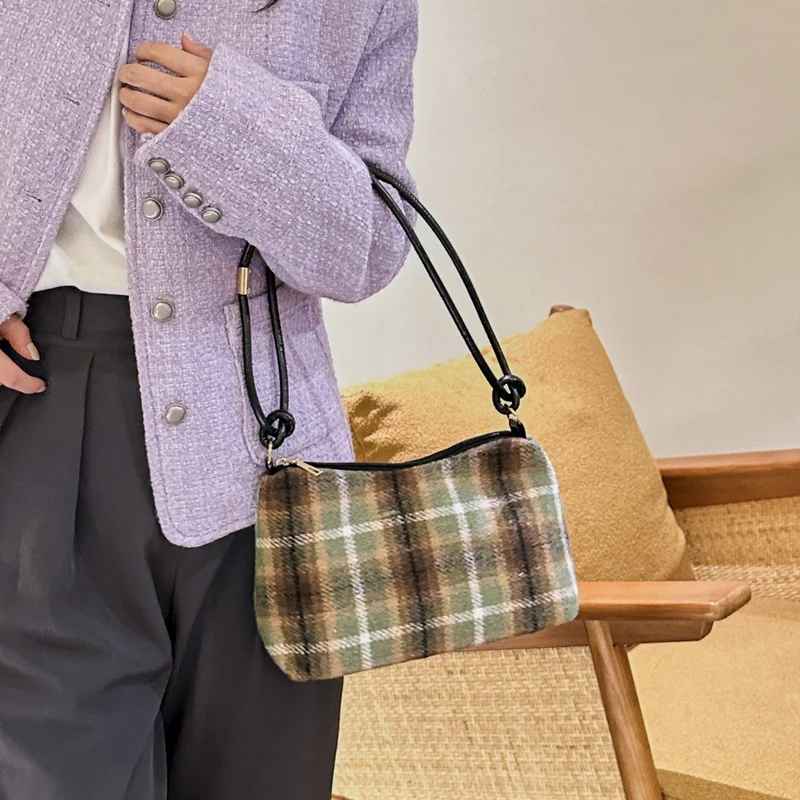Kariertes Wollmischung Handtasche