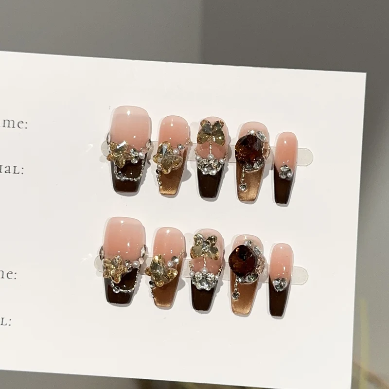 Glamourös Floral Verziert Press-On Nagelkunst Set