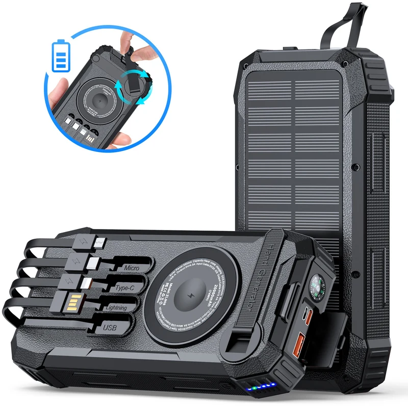 Portable Solar-Powerbank mit multifunktionalem Ladekabel Skanto