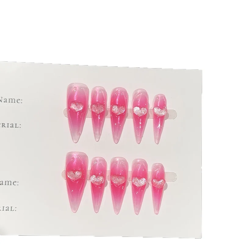 Herz-verzierte Stiletto Press-On Nägel