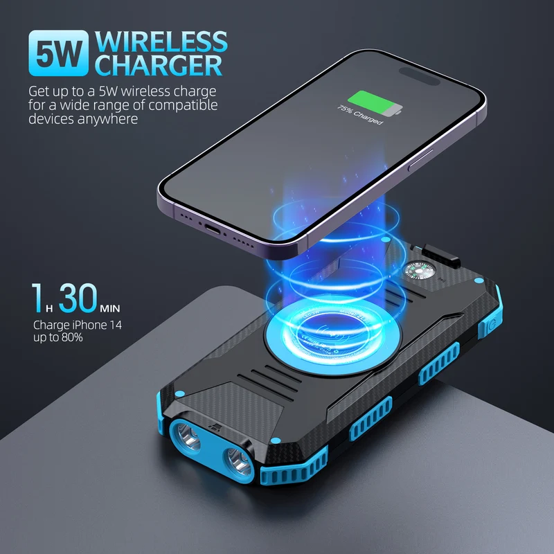 Solar-Powerbank mit integriertem Kompass und LED-Licht Skanto