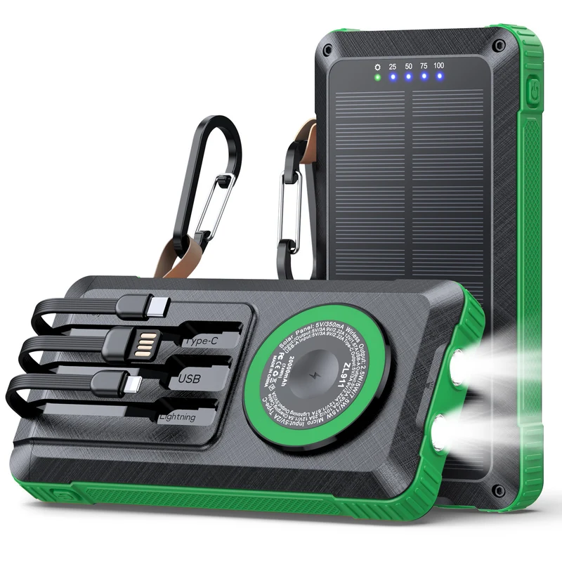 Solar Powerbank mit multifunktionalem LED-Licht und integriertem Ladekabel Skanto