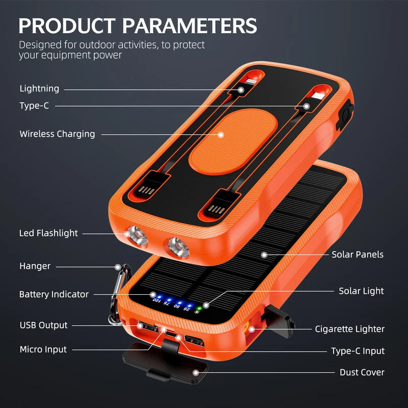 Solarladegerät mit integrierten USB-Anschlüssen und LED-Leuchten Skanto