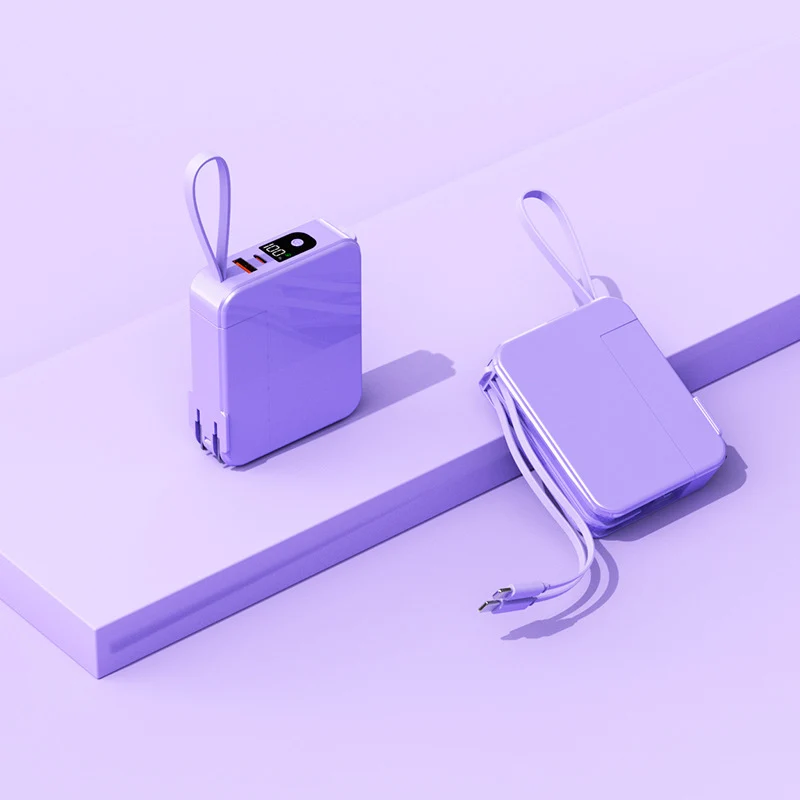 Tragbare Powerbank mit ausziehbarem Ladekabel und Digitalanzeige Skanto
