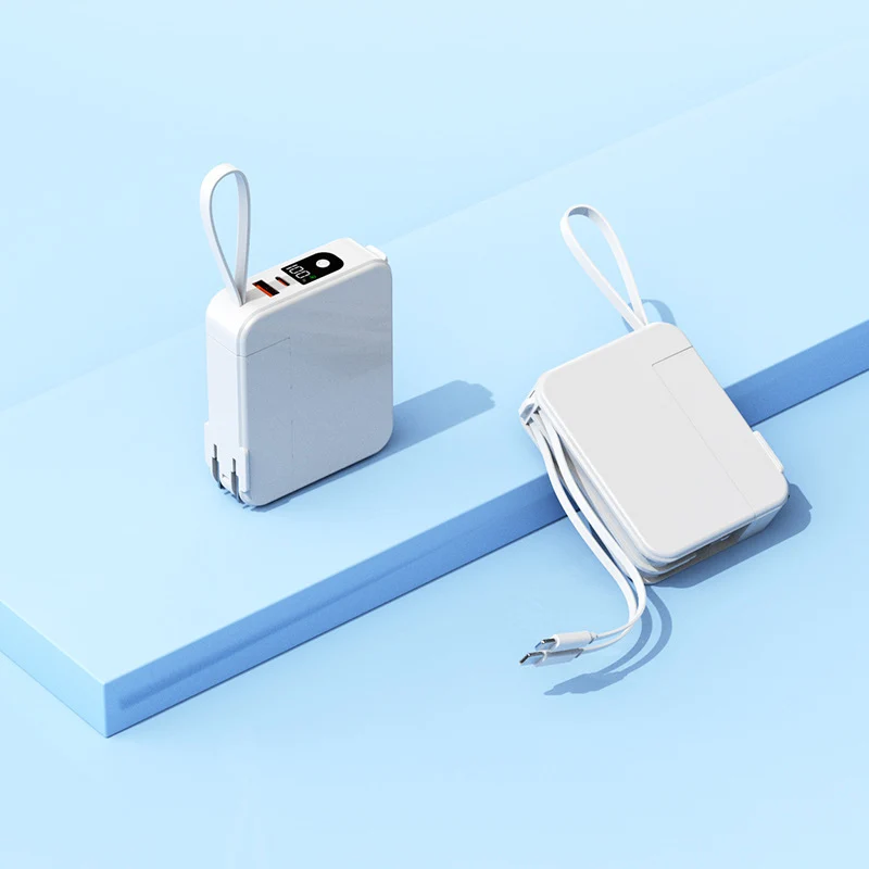 Tragbare Powerbank mit ausziehbarem Ladekabel und Digitalanzeige Skanto