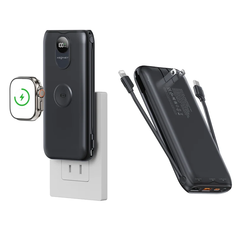 Tragbare Powerbank mit Qi-Ladefunktion und kabelgebundenem Schnellladesystem Skanto