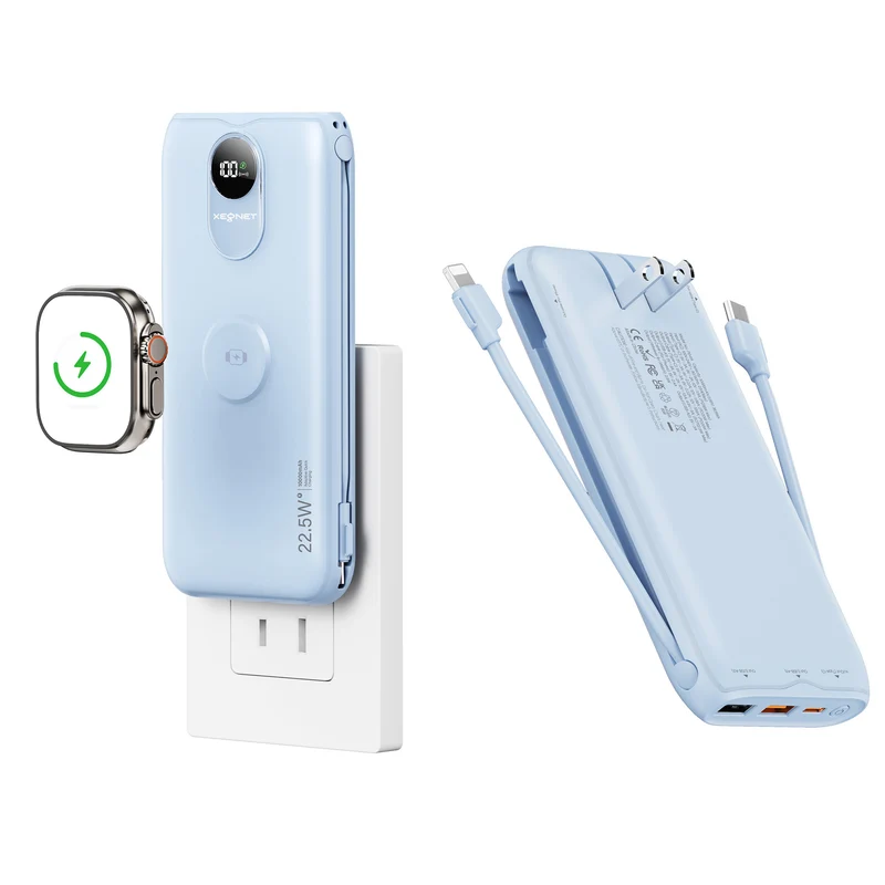 Tragbare Powerbank mit Qi-Ladefunktion und kabelgebundenem Schnellladesystem Skanto