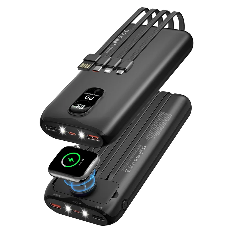 Tragbare Powerbank mit integrierten Ladekabeln und LCD-Bildschirm Skanto