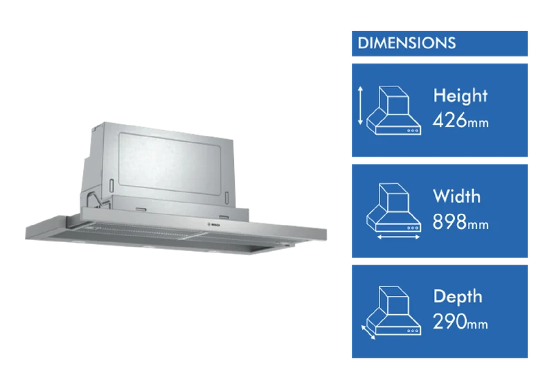 Bosch Series 4 90cm Slideout Rangehood, Silver Metallic