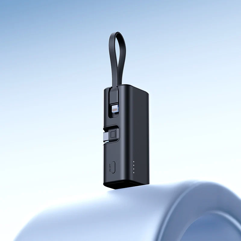 Mini Powerbank mit integriertem Ladekabel und LED-Anzeige Skanto