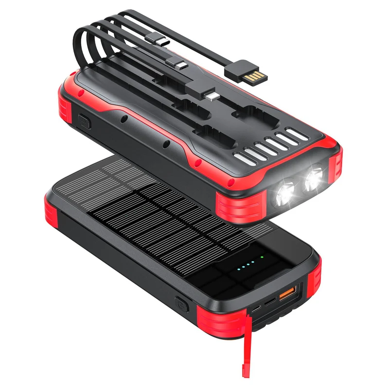 Solar-Powerbank mit integriertem LED-Licht und mehreren Ladeanschlüssen Skanto