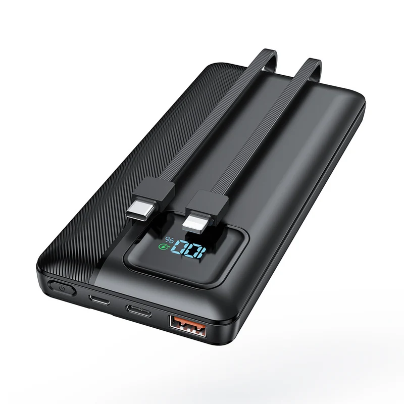 Powerbank mit integrierten Ladekabeln und digitalem Display Skanto