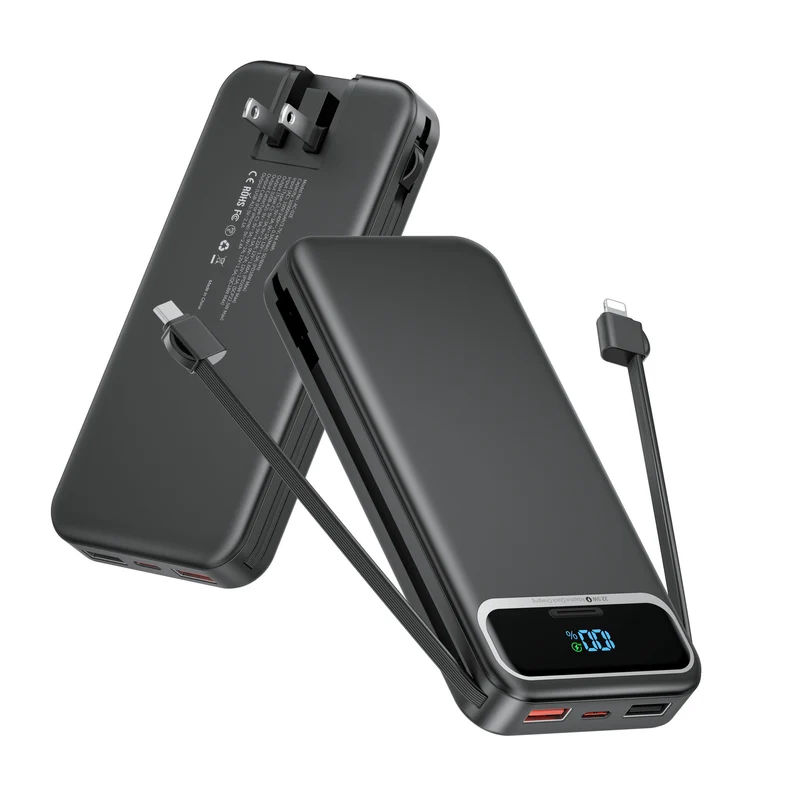 Powerbank mit integriertem Akkuladegerät und LCD-Bildschirm Skanto