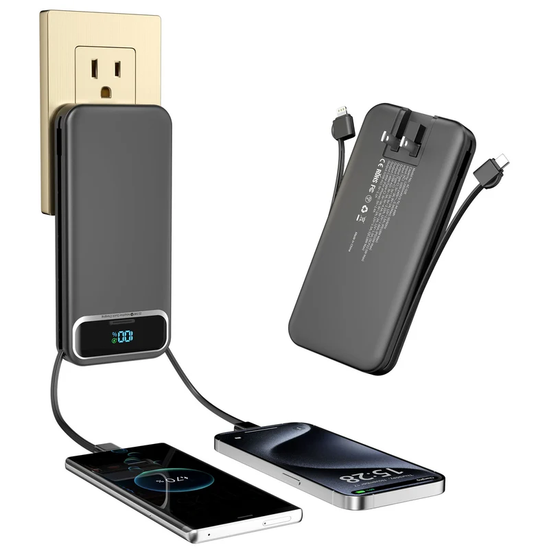 Powerbank mit integriertem Akkuladegerät und LCD-Bildschirm Skanto